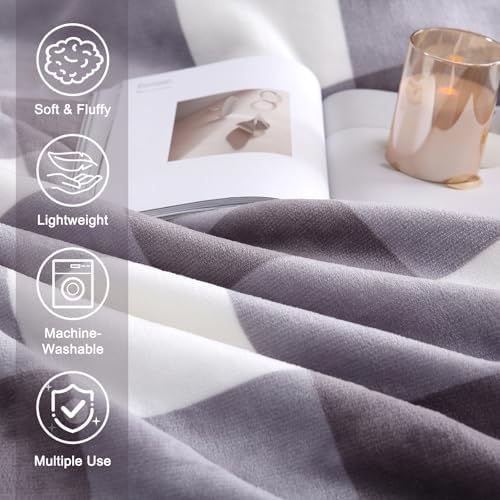 Gracelife Checkered Sherpa Fleece Throw Blanket Grey Twin
