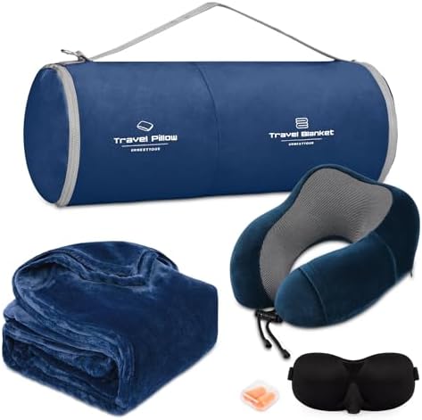 Travel Pillow and Blanket Set with Sleep Mask