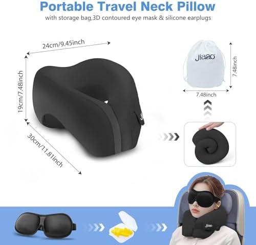 Jiaao Travel Neck Pillow with 3D Eye Mask and Ear Plugs