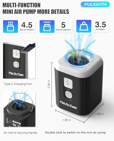 Puligoth Portable Air Pump with LED Light and 5 Nozzles