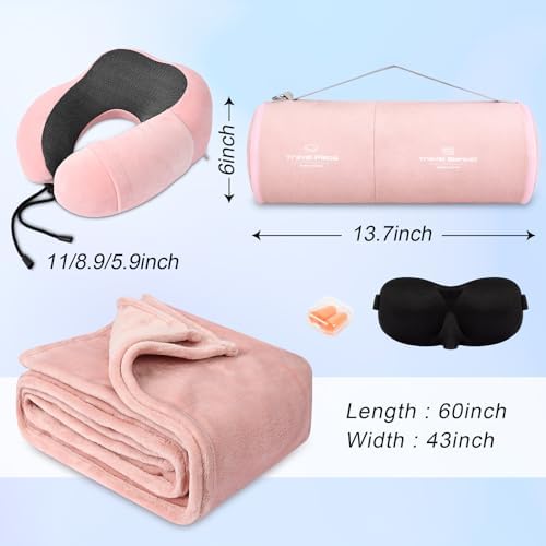 Travel Pillow and Blanket Set with Memory Foam and Sleep Mask