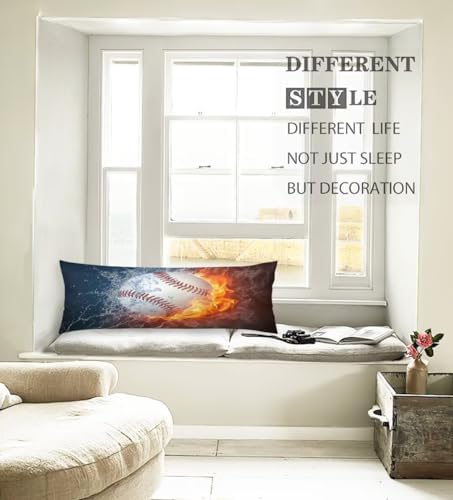 KENADVI Baseball Body Pillow Cover - 20x54 Fire Water Flame Decor