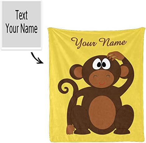 Custom Blanket with Name Cute Monkey Super Soft Fleece Throw