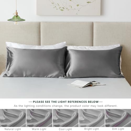 Loves Cabin Satin Pillowcase Set of 2 Queen Size Dark Grey