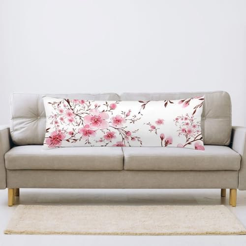 DINJUNA Pink Cherry Blossoms Body Pillow Cover 20x54