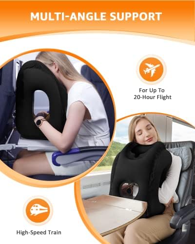 Sunany Inflatable Travel Pillow with Eye Mask and Earplugs Black