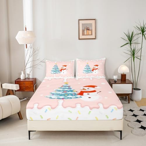Castle Fairy Christmas Sheet Set with Snowman and Pine Tree Design 1