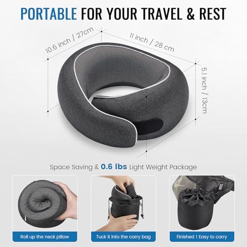 4litamz Travel Neck Pillow with Memory Foam and Velcro Closure