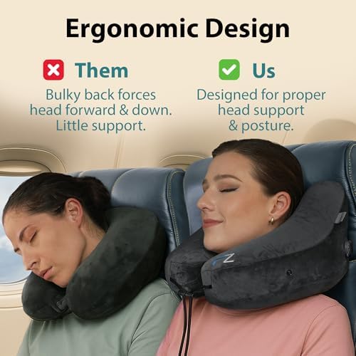 FLOWZOOM Air Inflatable Neck Pillow - Jet Black H-Shape with 5 Snooze Modes