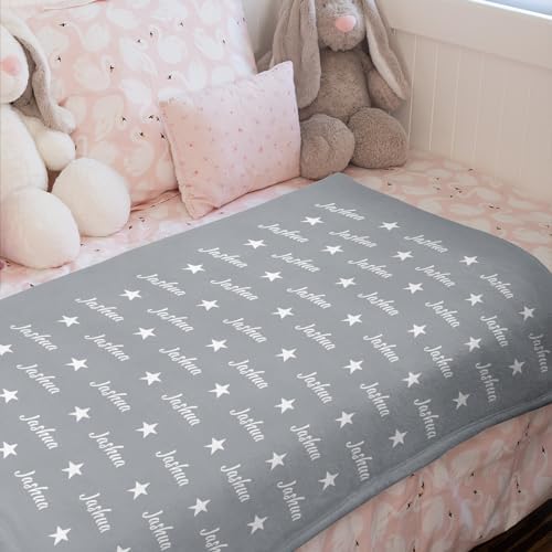 Customizable Name Blanket with Star - Flannel Throw for Birthday Christmas