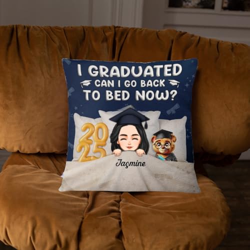 I Graduated Can I Go Back To Bed Pillow - Personalized Graduation Gift 1