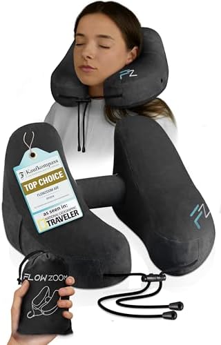 FLOWZOOM Air Inflatable Neck Pillow - Jet Black H-Shape with 5 Snooze Modes