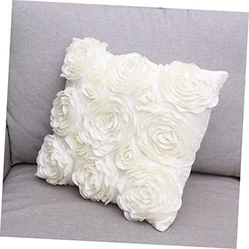 PRETYZOOM 3D Rose Throw Pillow Cover Ivory White