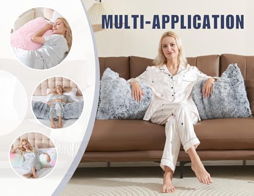 Cooling Body Pillow Cover Queen 20x54 Soft Fuzzy Zippered