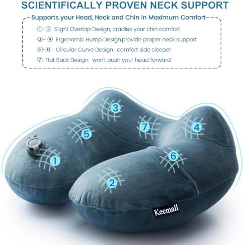 Keemall Inflatable Travel Neck Pillow for Airplane Comfort