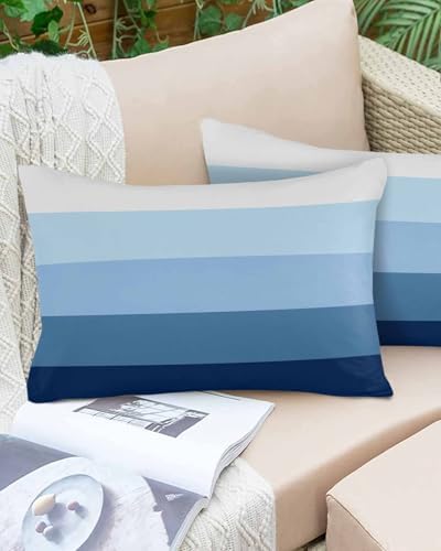 Waterproof Pillow Protector 2 Pack with Zipper Stripes Ombre Blue Gradient 12x20