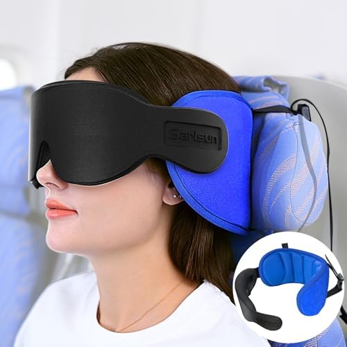 SARISUN Travel Pillow with 3D Eye Mask and Headrest Support