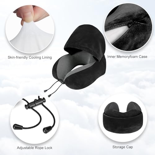 Cirorld Travel Pillow with Hood for Airplane and Car