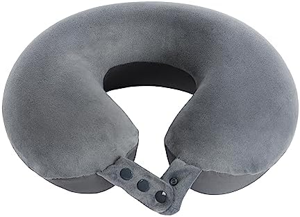 Makimoo Travel Neck Pillow with 5 Adjustable Snap Buttons Grey