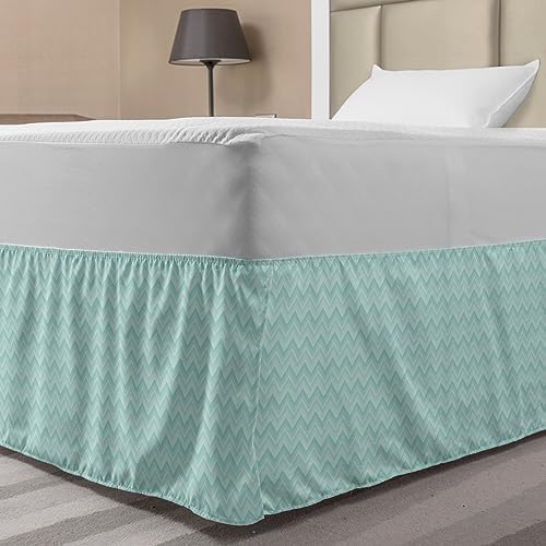 Ambesonne Chevron Bedskirt - Pastel Green Zigzag Pattern Twin XL