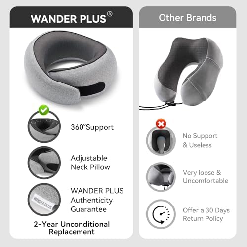 WANDER PLUS Travel Pillow - Memory Foam Neck Support for Adults
