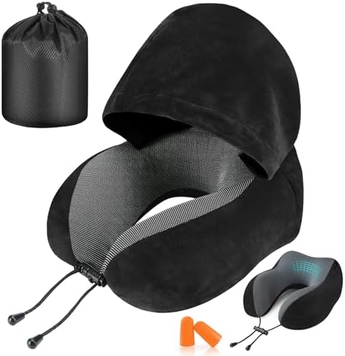 Cirorld Travel Pillow with Hood for Airplane and Car