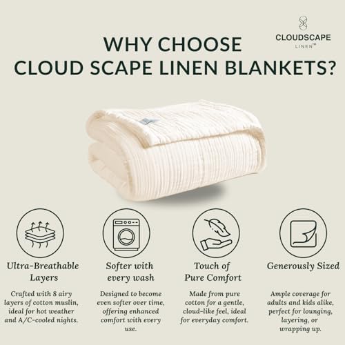 CLOUDSCAPE LINEN Extra Large 8 Layer Muslin Throw Blanket - Ivory
