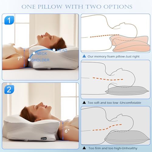EUCIOR 7inch Cooling Gel Neck Pillow for Back and Shoulder Support