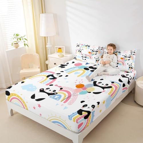 Castle Fairy Kids Panda Fitted Sheet Set with 2 Pillowcases