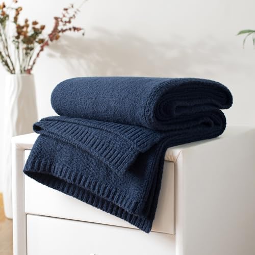 Carriediosa Wool Blend Knit Throw Blanket - Indigo Blue