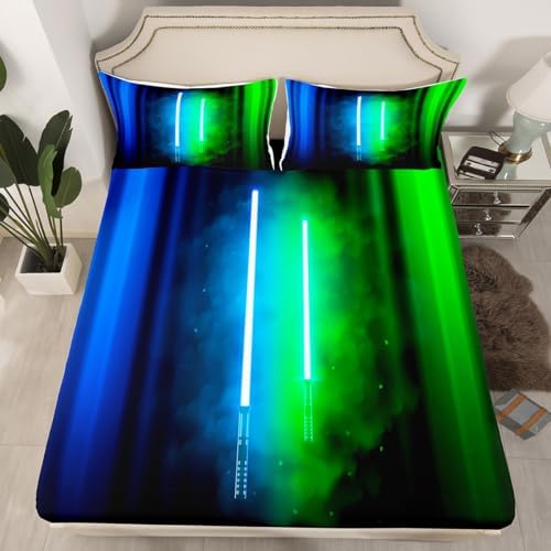 Castle Fairy Light Blue Green Lightsaber Sheet Set with 2 Pillowcases