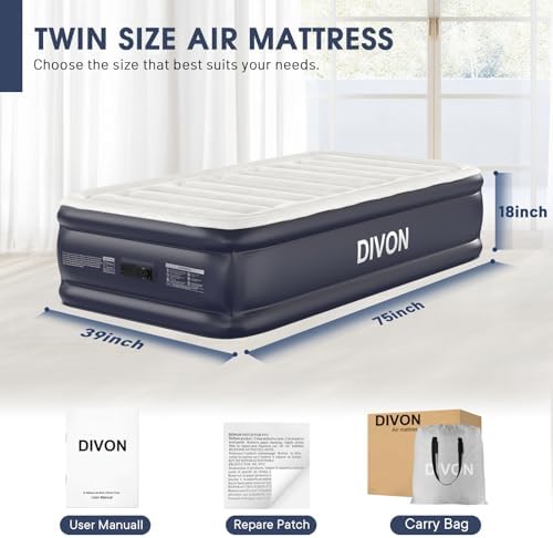 DIVON Twin Air Mattress with Built-in Pump and Storage Bag