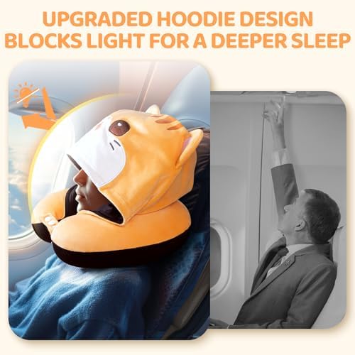 Mewaii Travel Neck Pillow with Double-Sided Hood