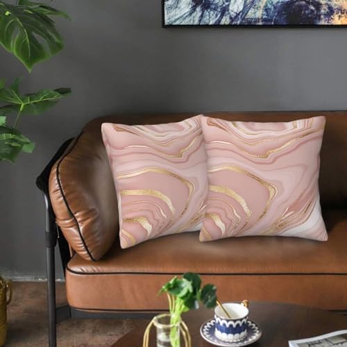 Pink Gold Marble Throw Pillow Covers Set of 2