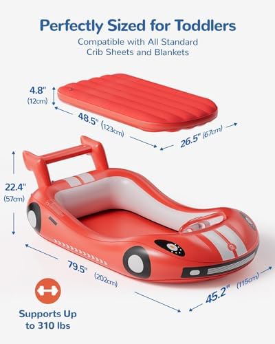 QPAU Inflatable Kids Bed with Sides - Racing Car Design