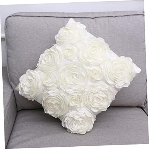 PRETYZOOM 3D Rose Throw Pillow Cover Ivory White