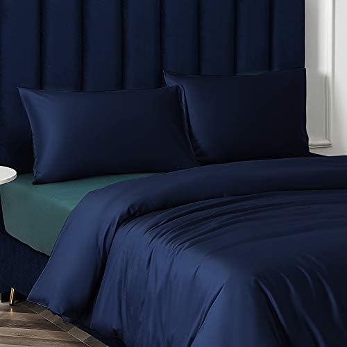 NTBAY Matte Satin Pillowcases Set of 2 20x26 Inches Navy Blue