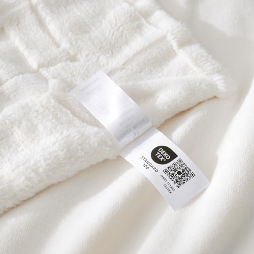 Cozy Bliss Checkered Faux Fur Throw Blanket 50x60 Inches Ivory 1