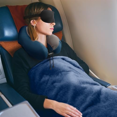 Travel Pillow and Blanket Set with Sleep Mask