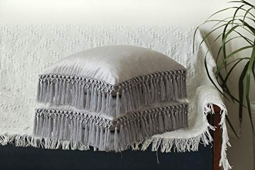 Velvet Throw Pillow Cases with Tassels 18x18 Pack of 2 Gray
