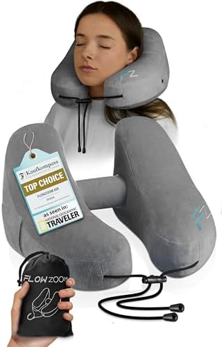 FLOWZOOM Air Inflatable Travel Pillow - H-Shape Hooded with 5 Snooze Modes