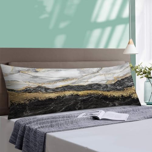 Black Gold Grey Marble Texture Navy Body Pillow Cover with Zipper