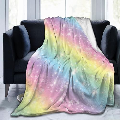 Pastel Unicorn Rainbow Throw Blanket - Soft Flannel 50x40in
