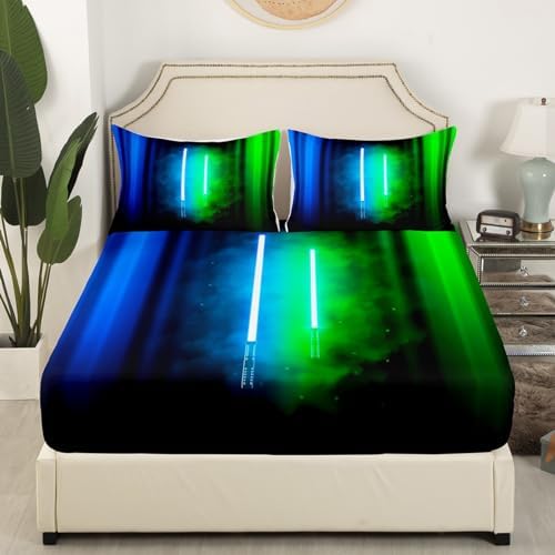 Castle Fairy Light Blue Green Lightsaber Sheet Set with 2 Pillowcases