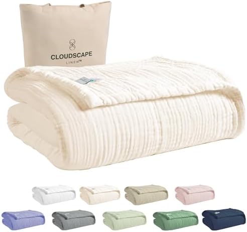 CLOUDSCAPE LINEN Extra Large 8 Layer Muslin Throw Blanket - Ivory