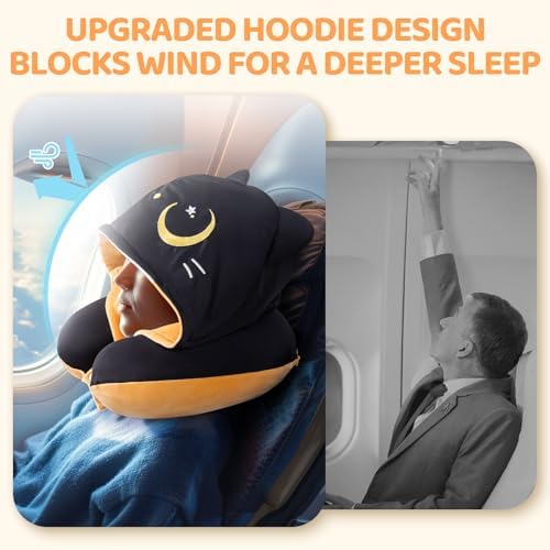 Mewaii Travel Neck Pillow with Double-Sided Hood