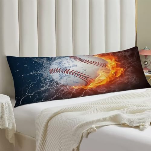 KENADVI Baseball Body Pillow Cover - 20x54 Fire Water Flame Decor