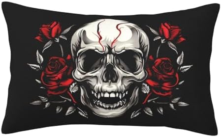 Heantstoy Skulls Retro Floral Throw Pillow Cover 14x20 1