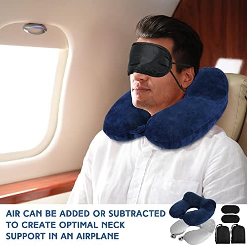 Sintuff 2 Pack Inflatable Travel Pillow with Blindfold and Compact Bag