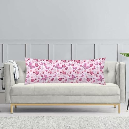 COVASA Pink Butterfly Print Zipper Pillow Cover 20x54